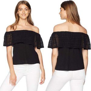 Lucky Brand Women's Crochet Off-Shoulder Black Top